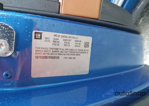 2015 Chevrolet Corvette Z06 z USA, uszkodzony, nr VIN 1G1YU2D61F5603125